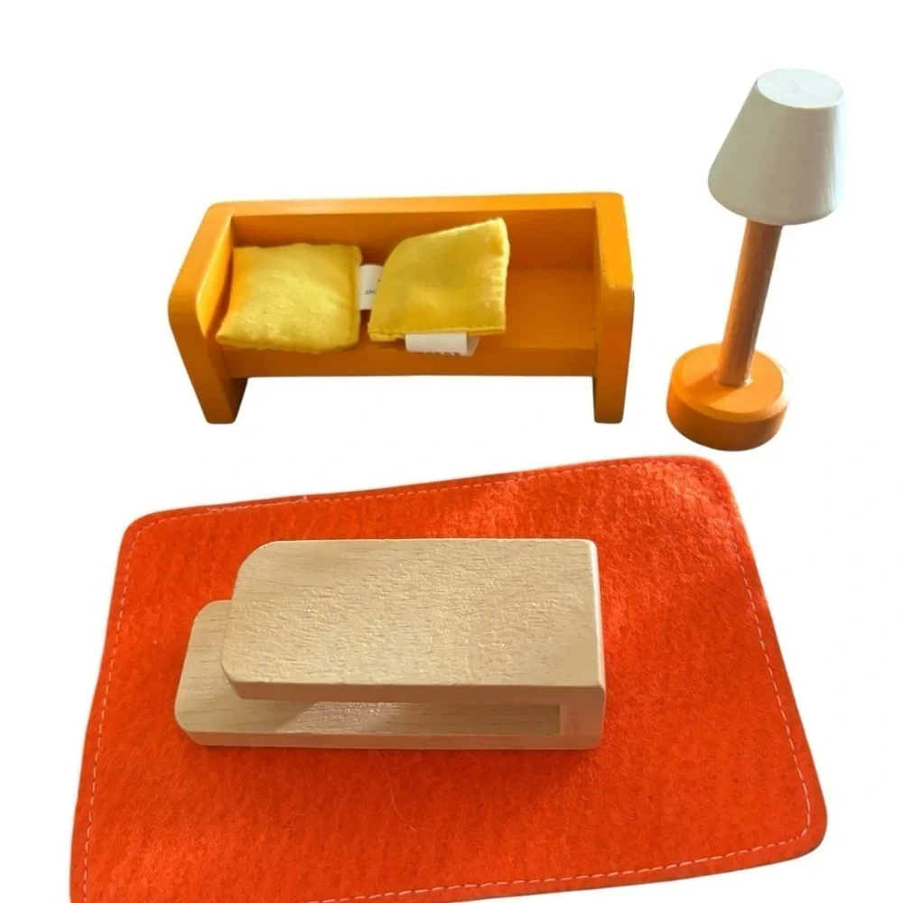 Hape Holding Swiss Made Wood 14Pc Miniature Living Room Furniture Access Orange